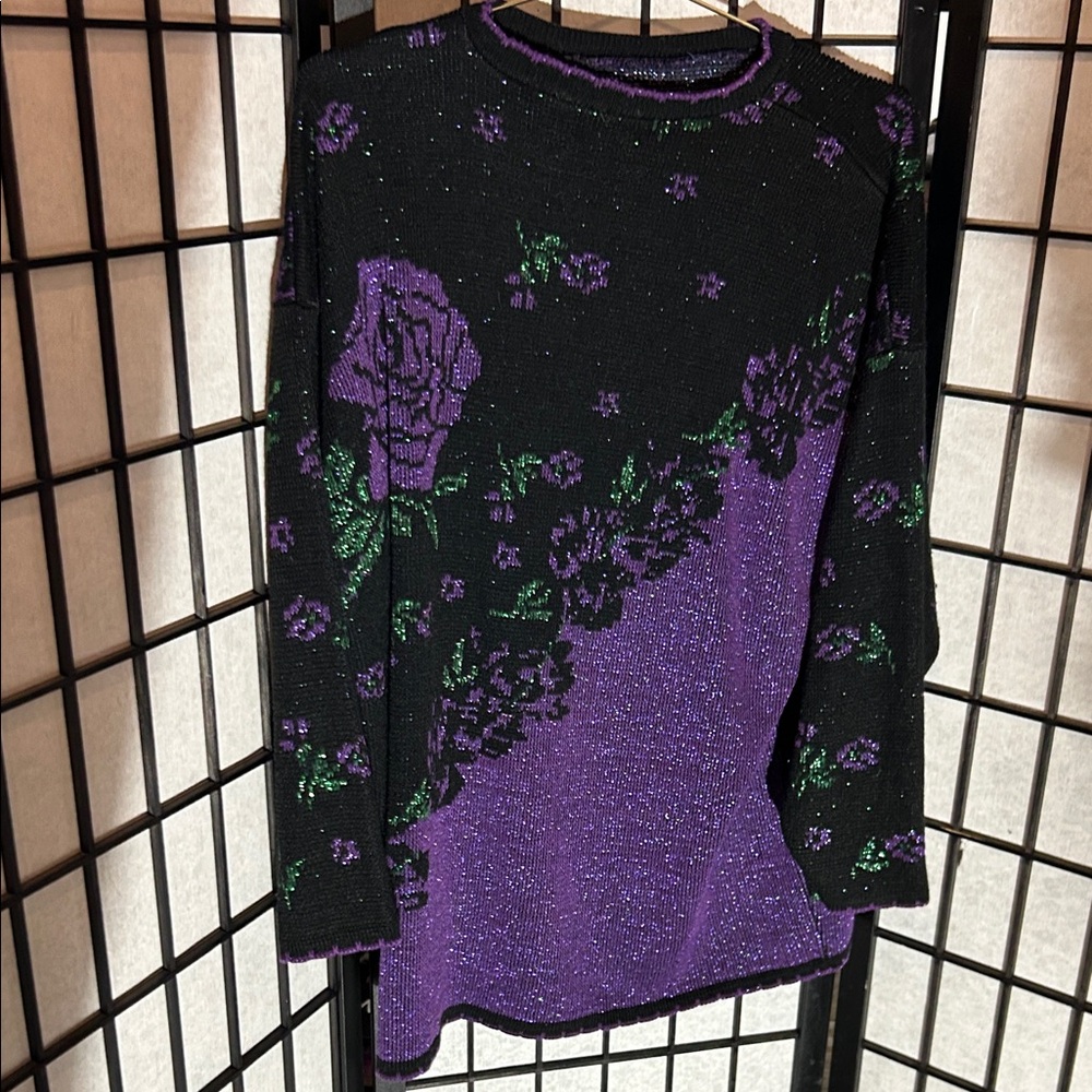 Purple and Black vintage Floral Sweater